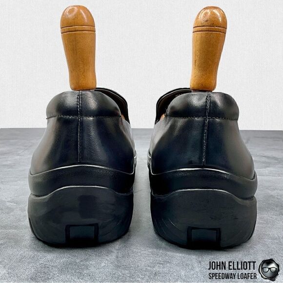 JOHN ELLIOTT SPEEDWAY LEATHER LOAFERS IN BLACK BUFFED CALFSKIN MEN’S LUXURY SHOE - Picture 12 of 16
